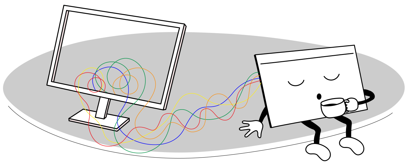 Illustration of a Computer Screen drinking Coffee